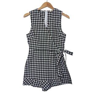 Entro Shorts Romper Women S Black White Gingham Sleeveless‎ Ruffle Feminine